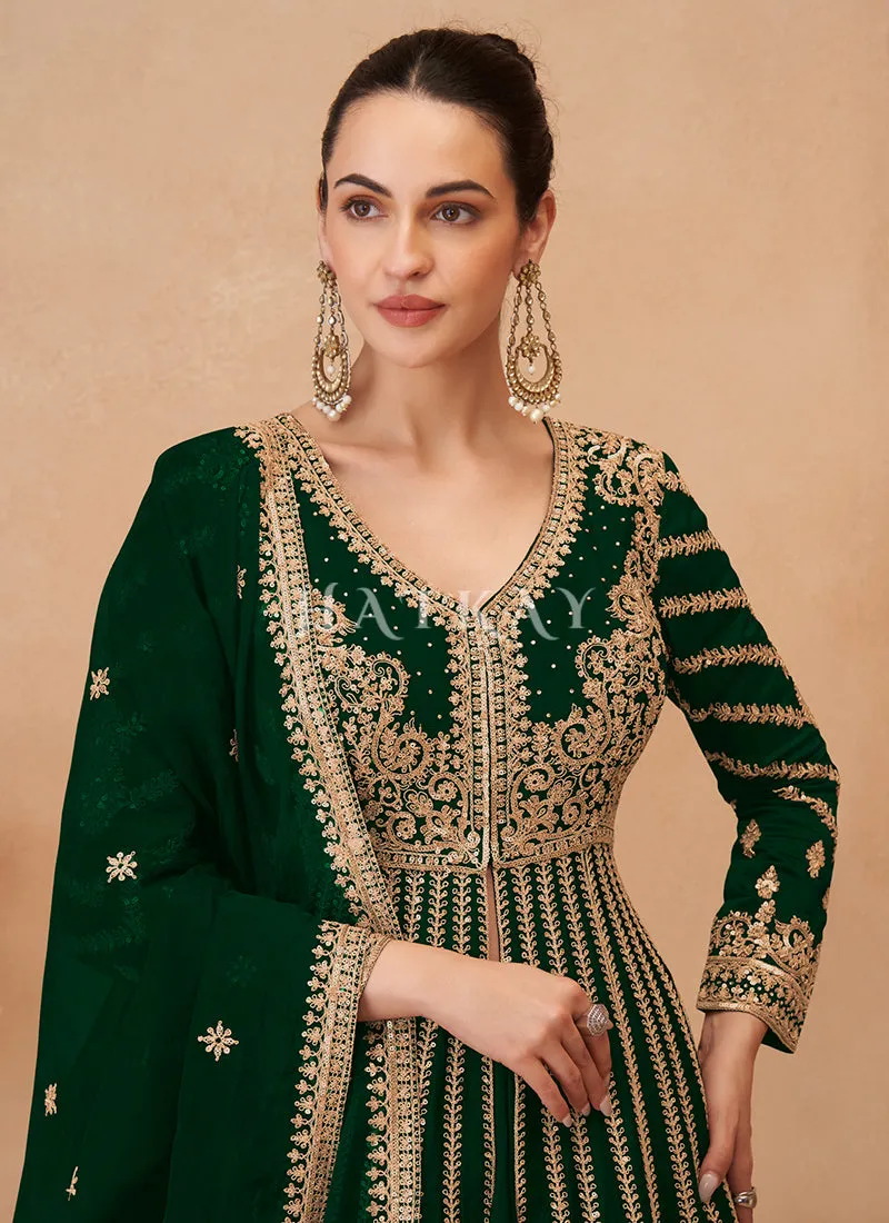 Green Slit Style Anarkali Lehenga