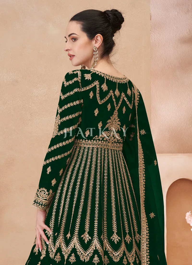 Green Slit Style Anarkali Lehenga