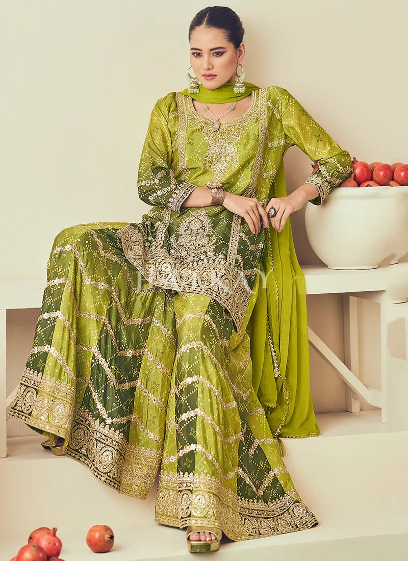 Green Two Tone Sharara Style Suit