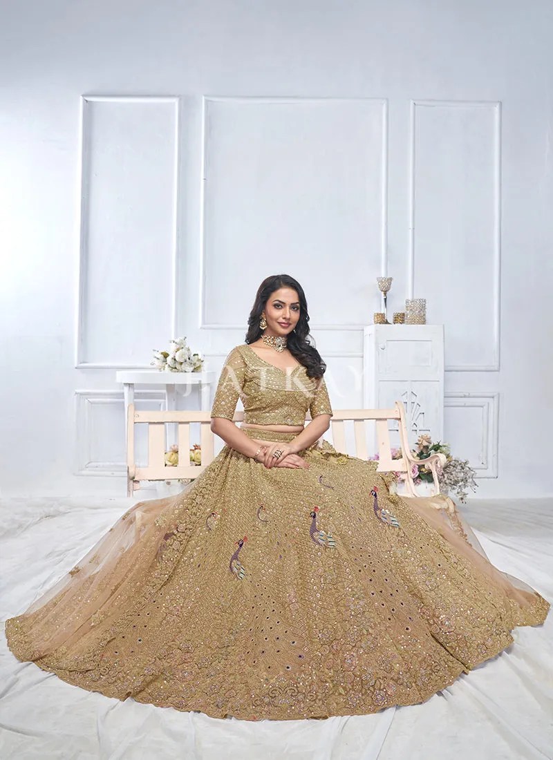 Hazel Brown Traditional Embroidery Bridal Lehenga Choli