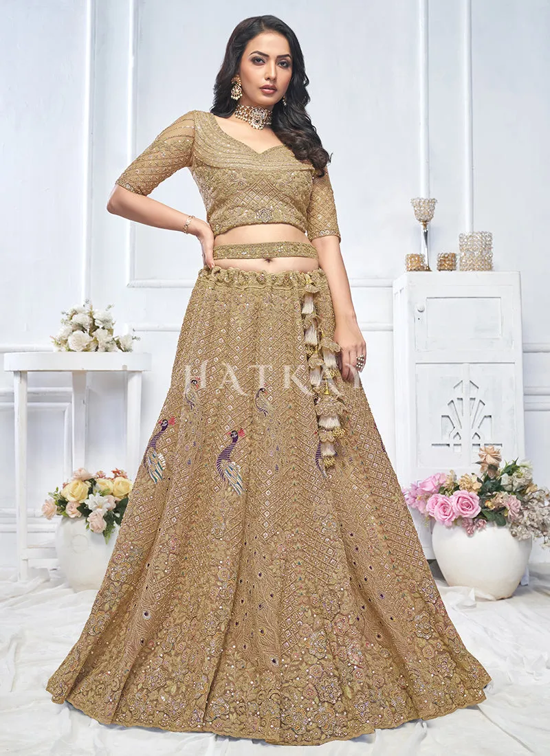 Hazel Brown Traditional Embroidery Bridal Lehenga Choli