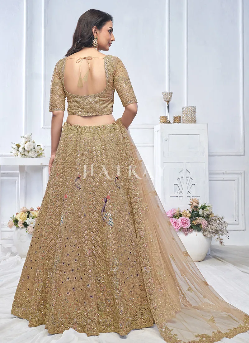 Hazel Brown Traditional Embroidery Bridal Lehenga Choli