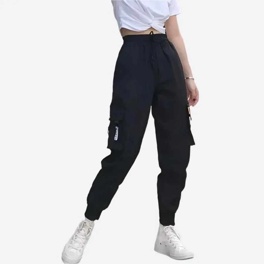 High-Waist Cargo Jogger Trousers with Pockets