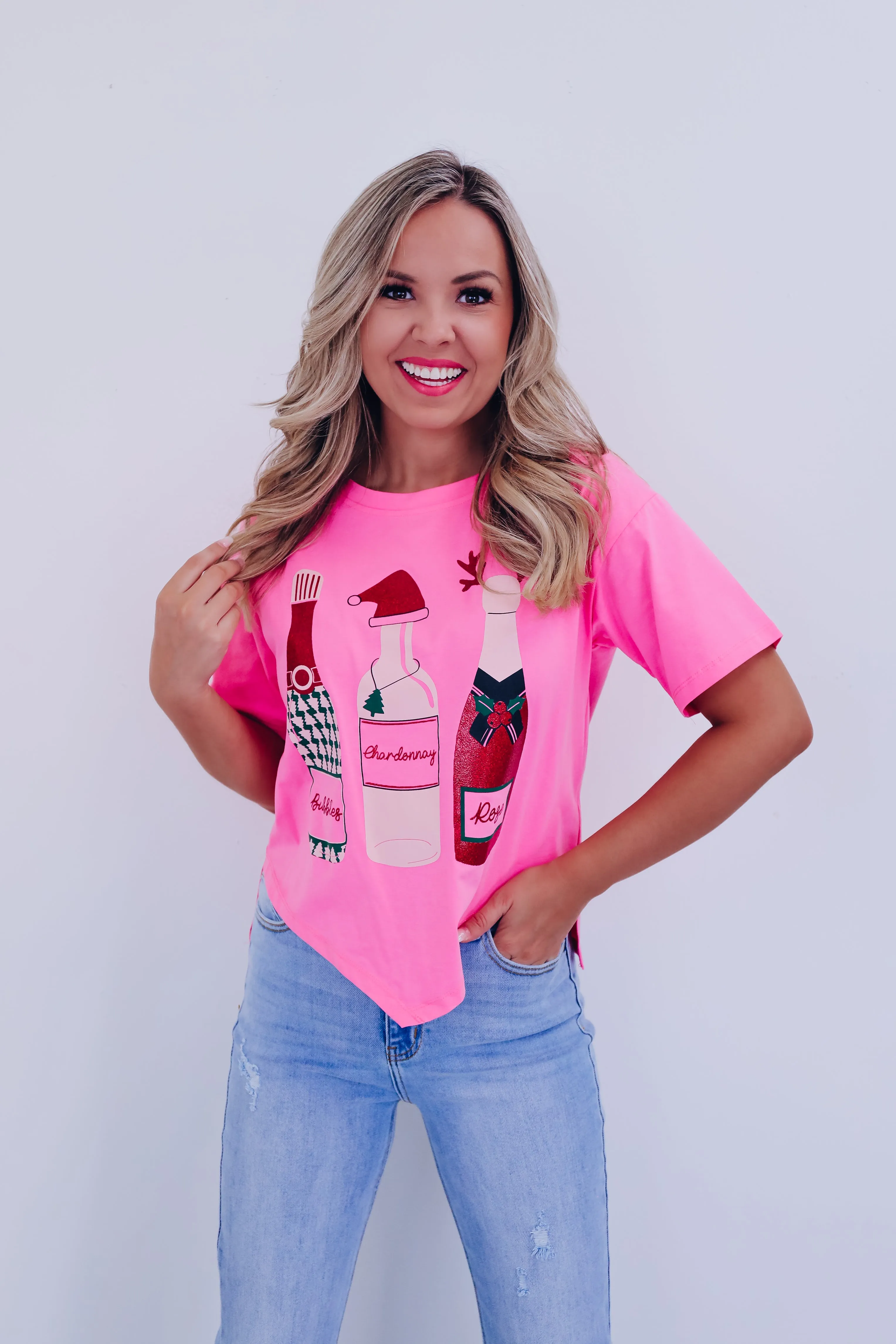 Holiday Cheers Graphic Top - Pink