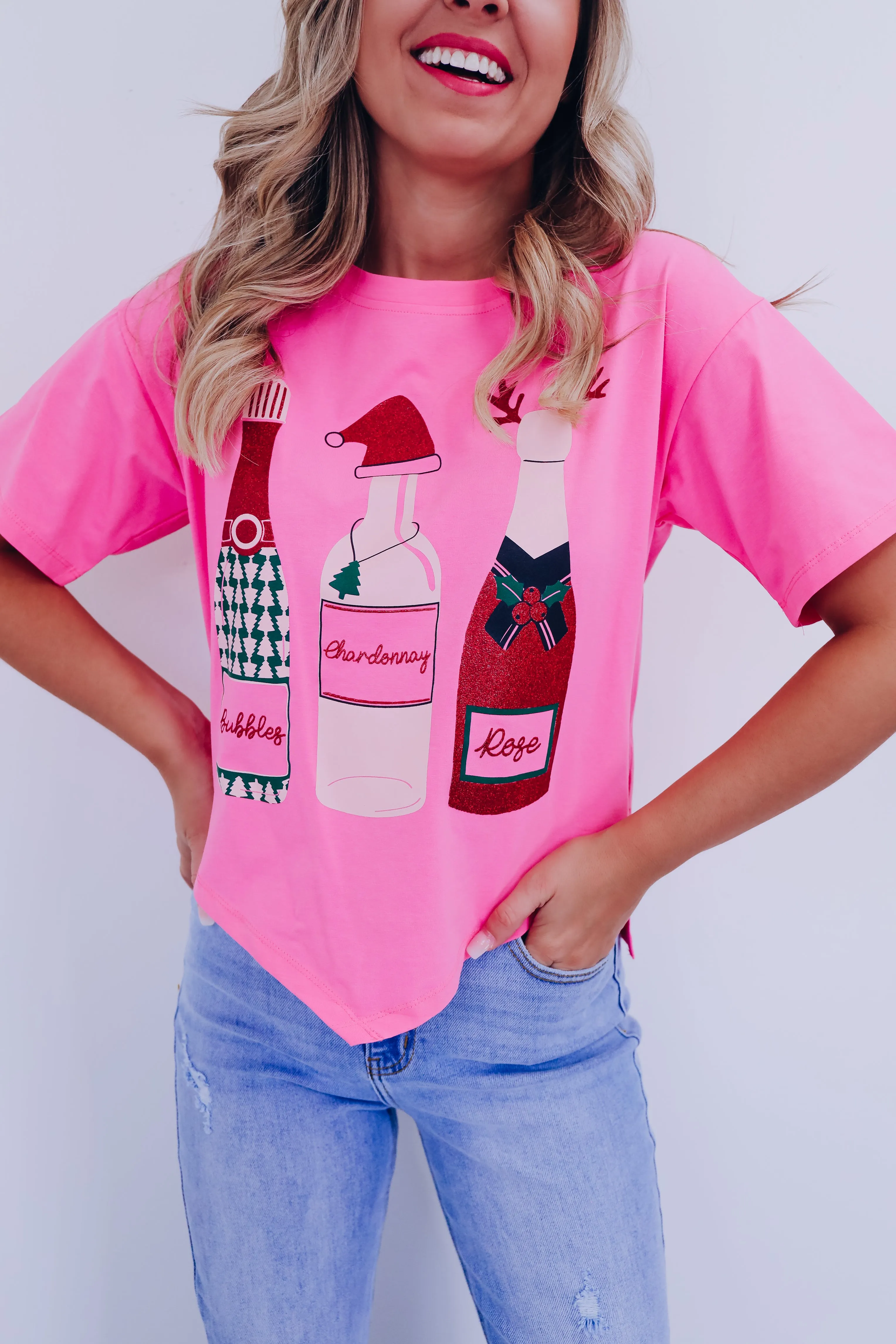 Holiday Cheers Graphic Top - Pink