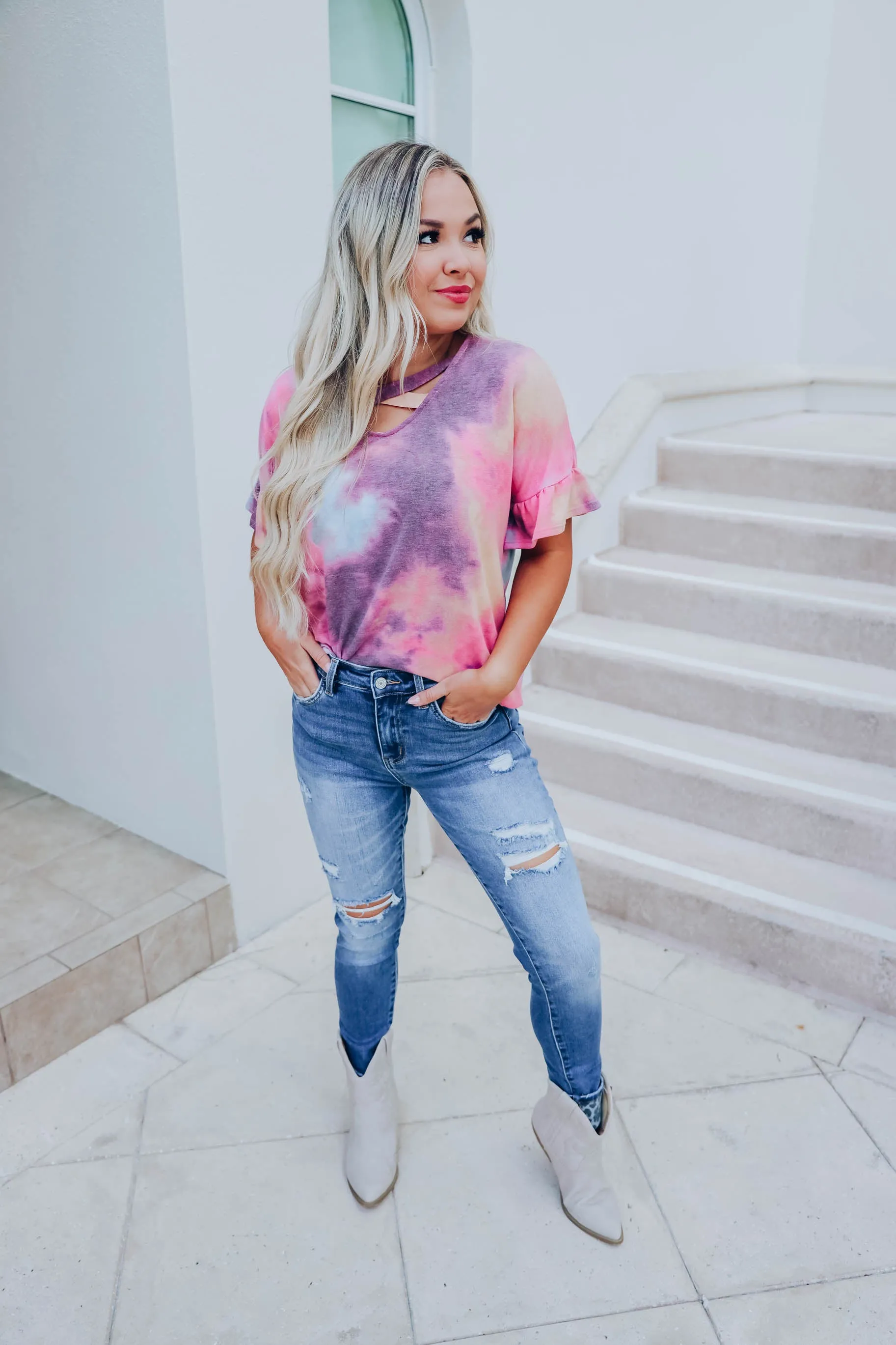 In The Tropics Tie Dye Top - Plum