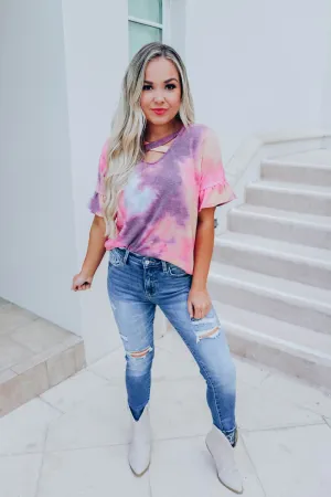 In The Tropics Tie Dye Top - Plum