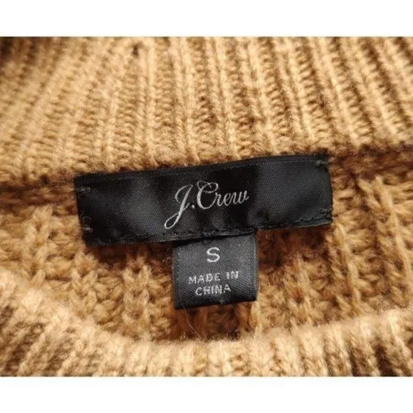 J. Crew Sweater S Azra Cable Knit Pullover Pom Pom Mock Neck Caramel Chunky