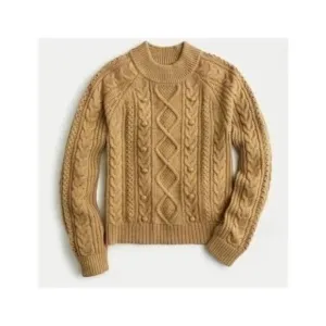 J. Crew Sweater S Azra Cable Knit Pullover Pom Pom Mock Neck Caramel Chunky