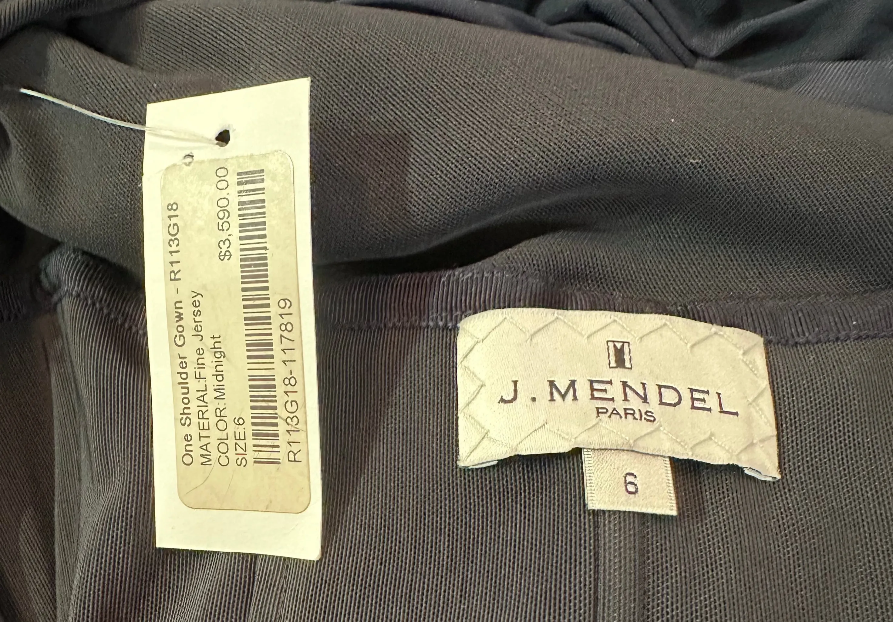 J Mendel Deep Blue Jersey One Shoulder Gown, NWT
