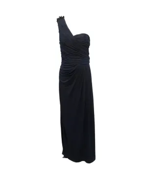 J Mendel Deep Blue Jersey One Shoulder Gown, NWT