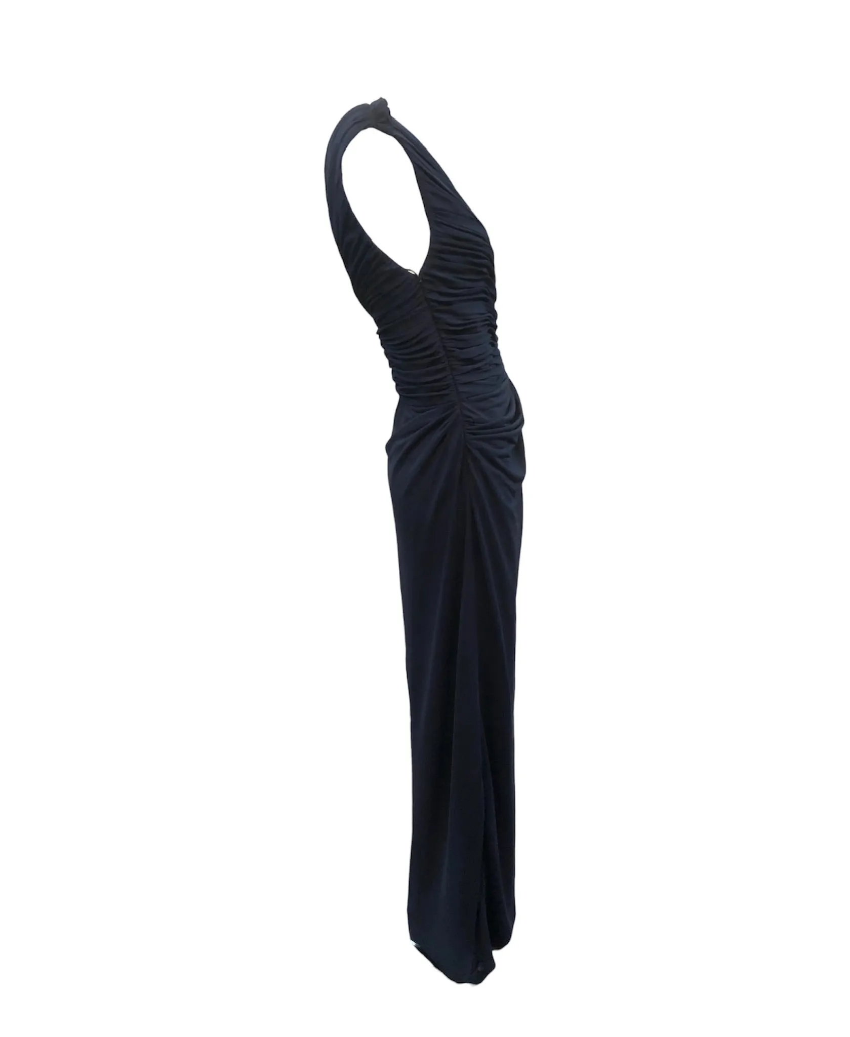 J Mendel Deep Blue Jersey One Shoulder Gown, NWT