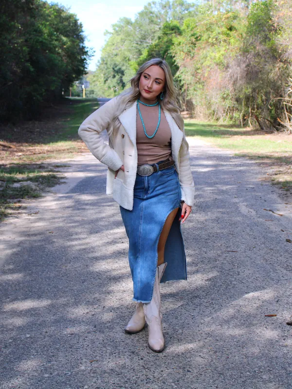 Jackson Hole Bound Button Front Jacket with Faux Fur Trim, Cream