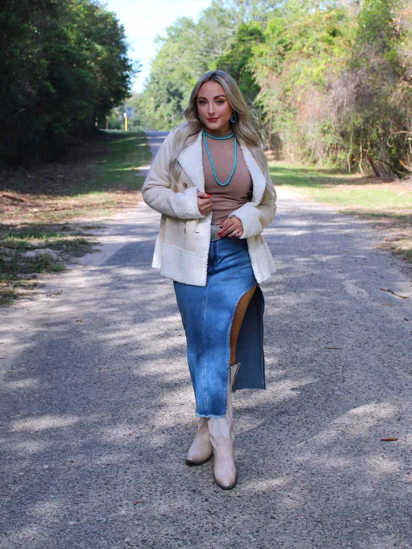 Jackson Hole Bound Button Front Jacket with Faux Fur Trim, Cream