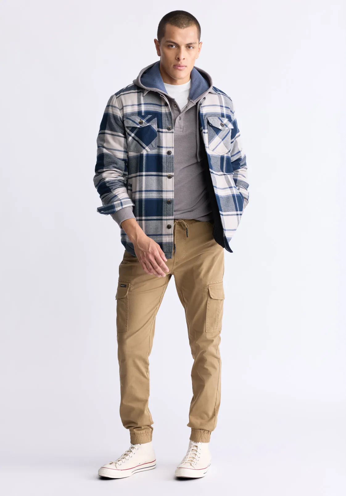 Jalika Men's Plaid Shacket with Sherpa Lining, Cream & Navy - BM24447