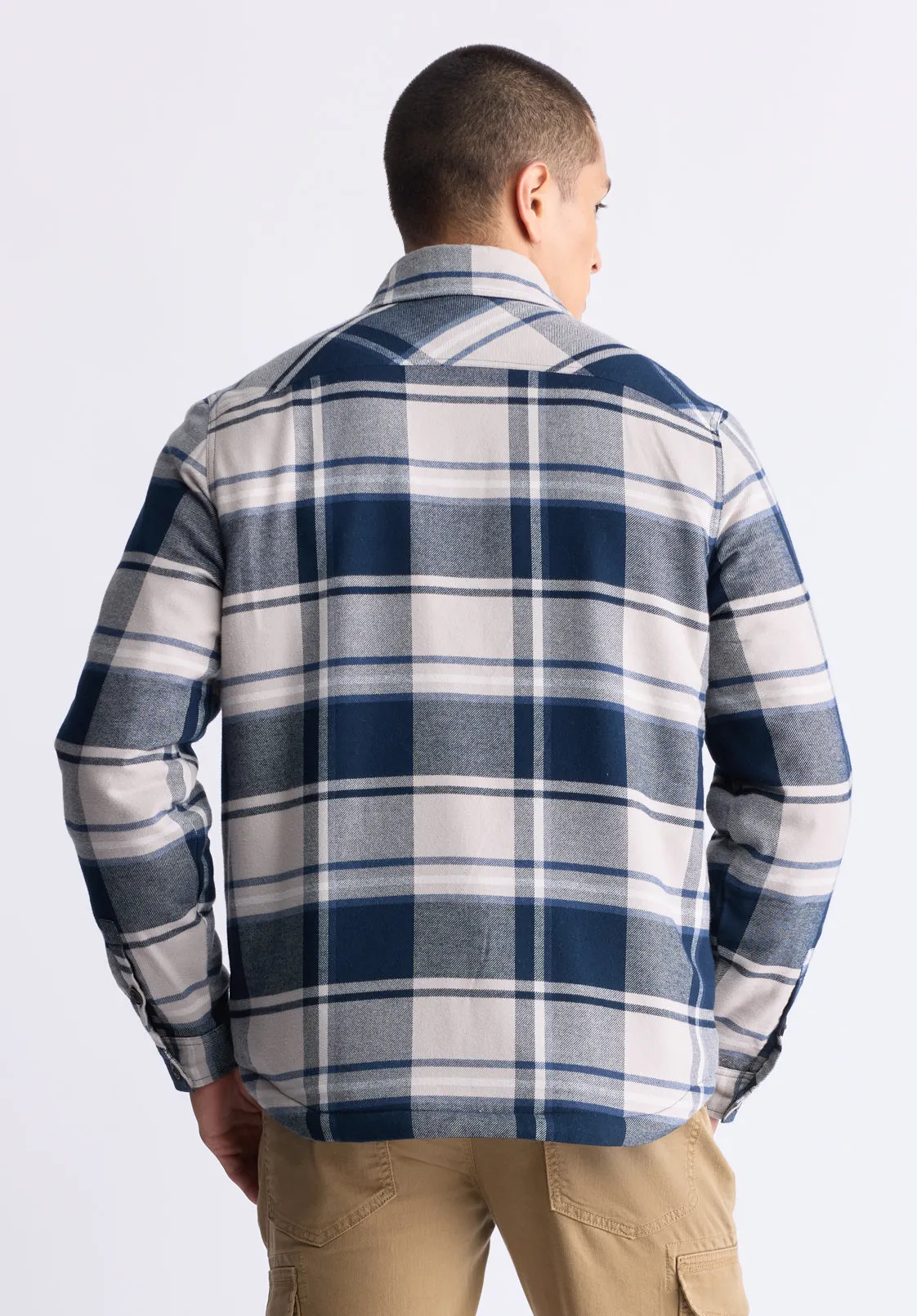 Jalika Men's Plaid Shacket with Sherpa Lining, Cream & Navy - BM24447