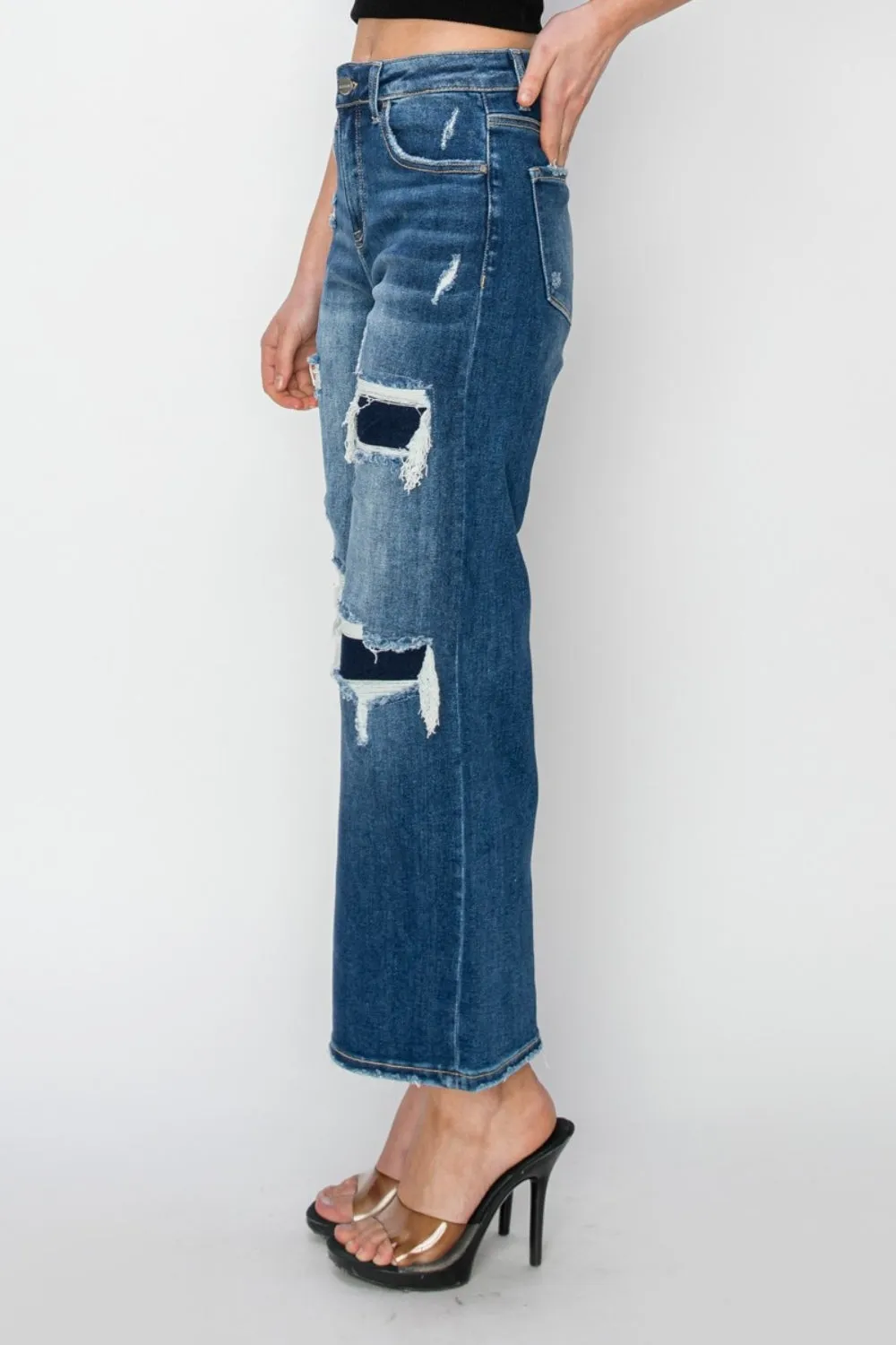 Jordan High Rise Patch Detailed Wide Leg Crop Jeans - K1293DN