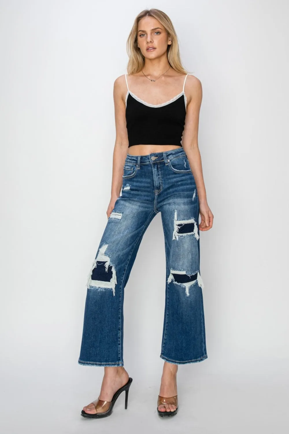 Jordan High Rise Patch Detailed Wide Leg Crop Jeans - K1293DN