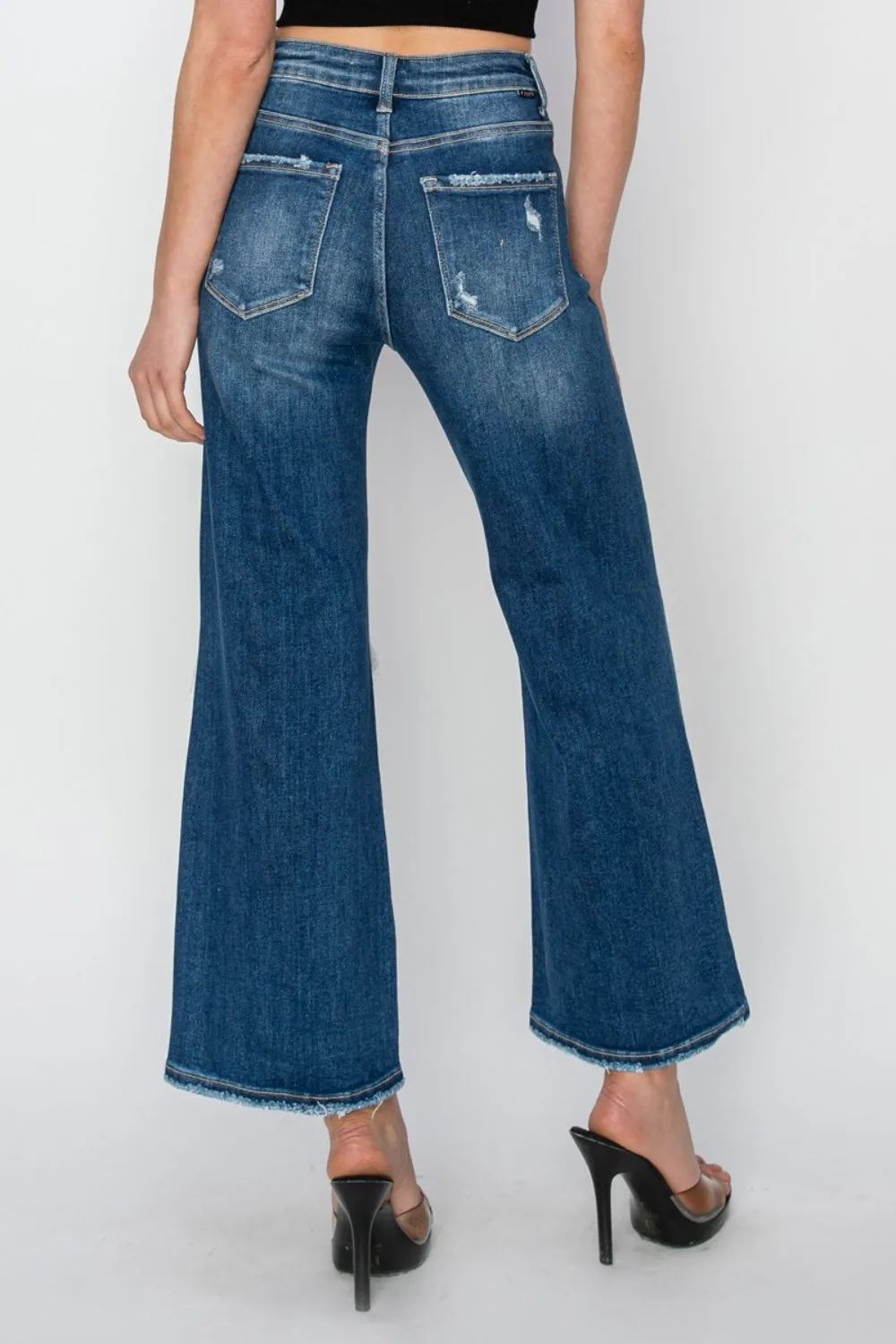 Jordan High Rise Patch Detailed Wide Leg Crop Jeans - K1293DN