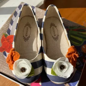 Joyfolie Brand New in Box 2011 Pumpkin Striped Skimmer Flats Toddler Size 8