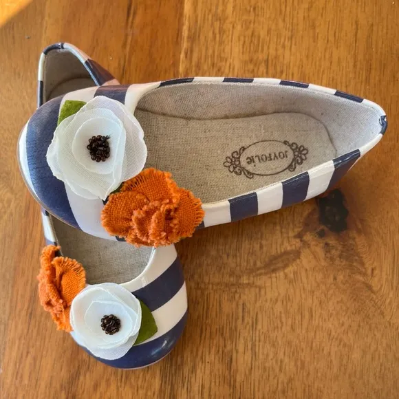 Joyfolie Brand New in Box 2011 Pumpkin Striped Skimmer Flats Toddler Size 8