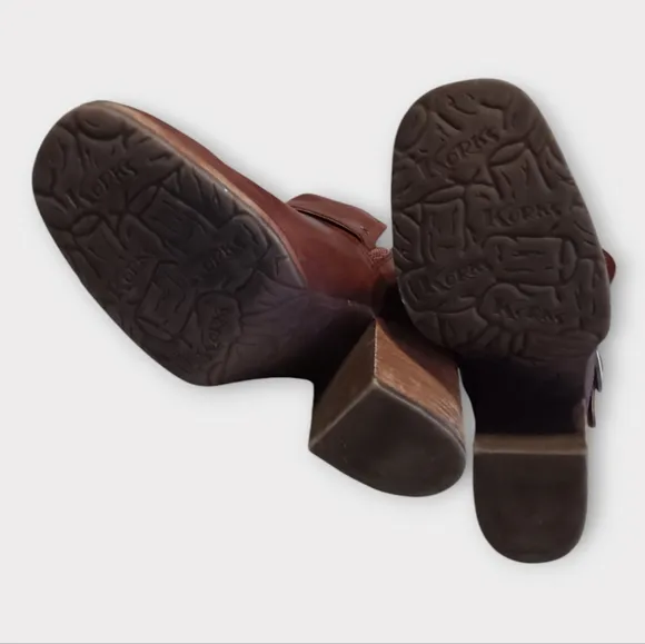 🤎KORKS KARI BOOTIES WOMEN'S SIZE 10 BROWN HEEL SIDE BUCKLE SQUARE TOE BO