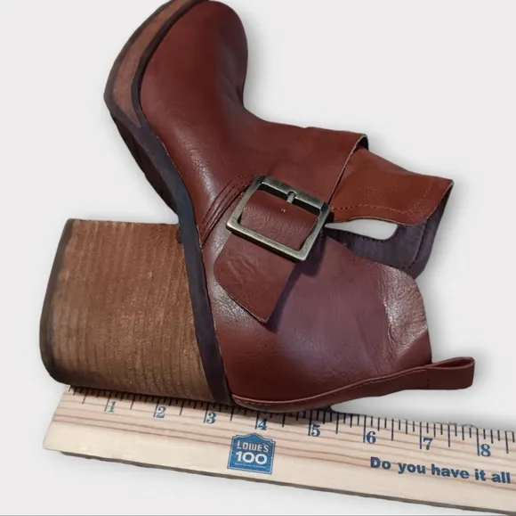 🤎KORKS KARI BOOTIES WOMEN'S SIZE 10 BROWN HEEL SIDE BUCKLE SQUARE TOE BO