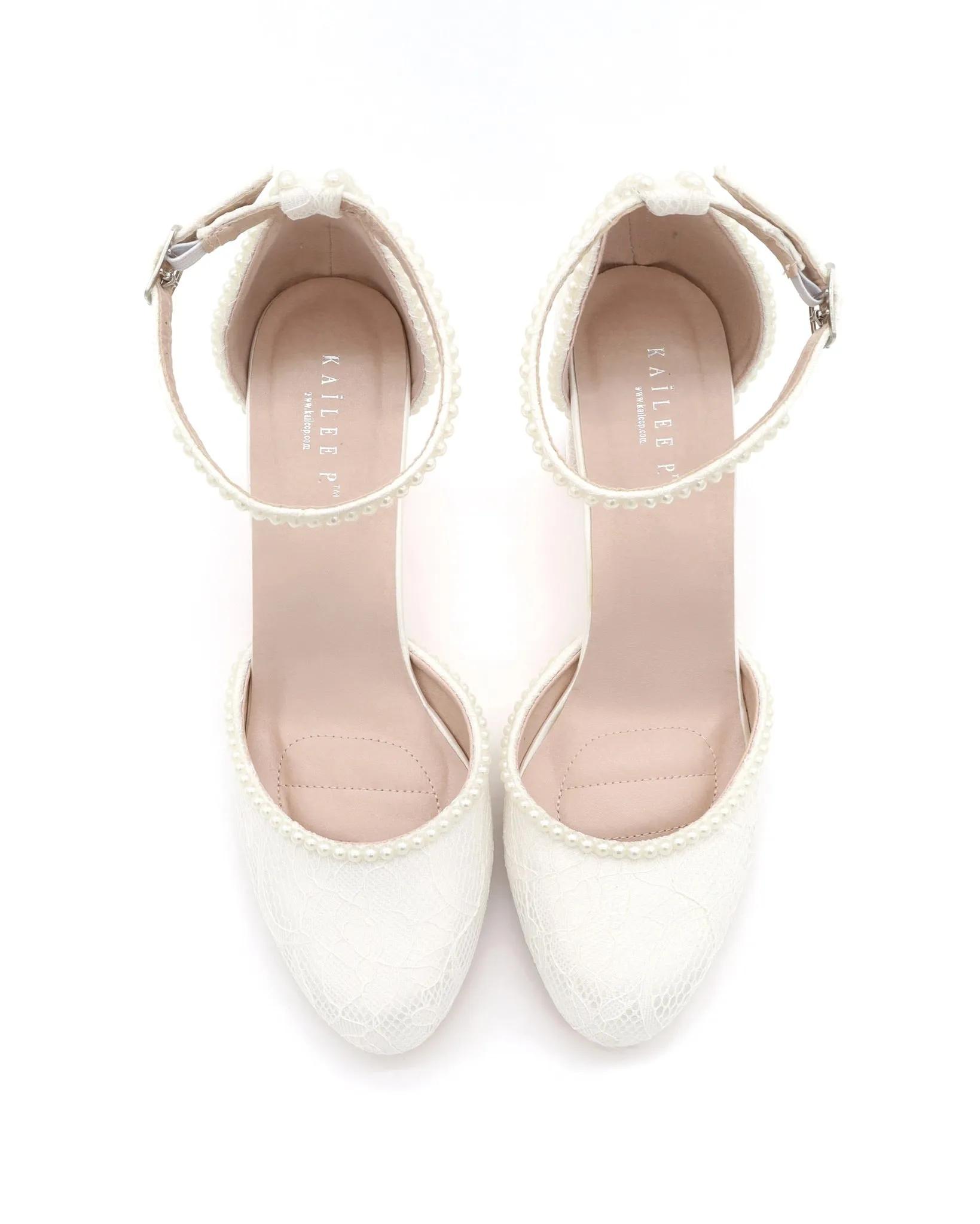 Lace Block Heel with Mini Pearls