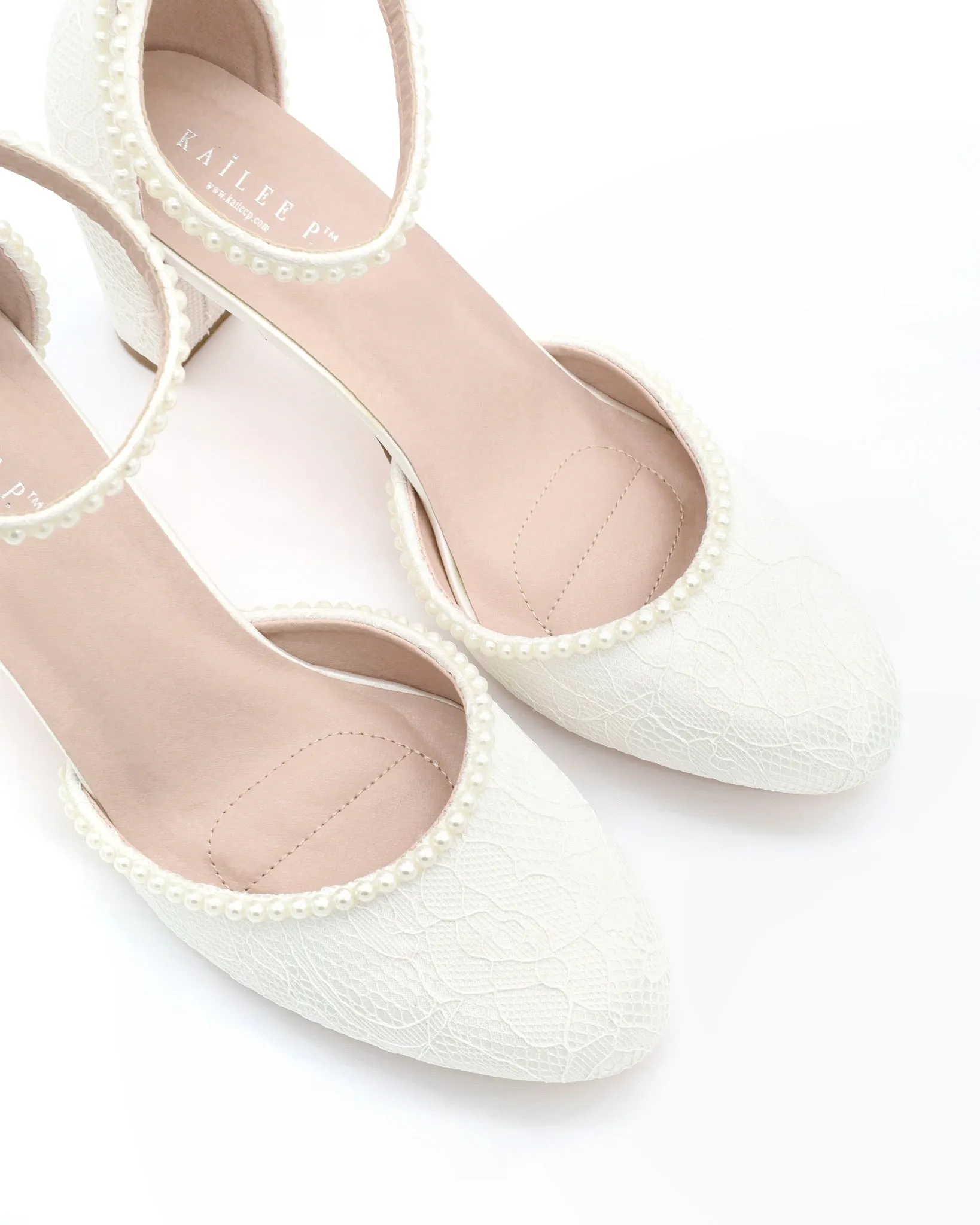 Lace Block Heel with Mini Pearls