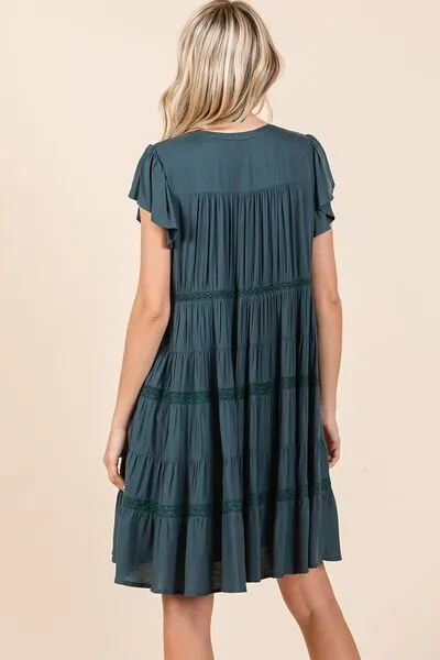 Lace Detail Ruffled Button Down Tiered Dress