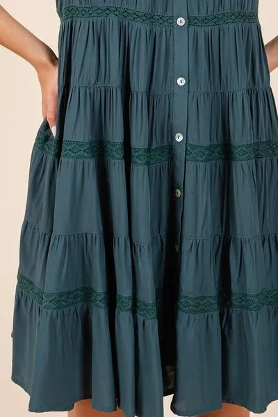 Lace Detail Ruffled Button Down Tiered Dress
