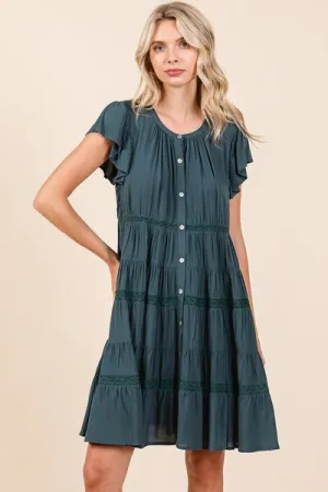 Lace Detail Ruffled Button Down Tiered Dress