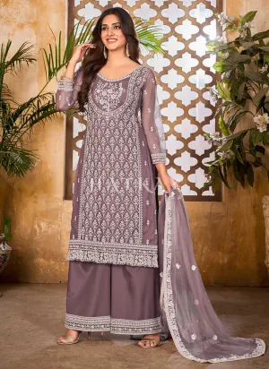 Lavender Embroidered Designer Palazzo Suit