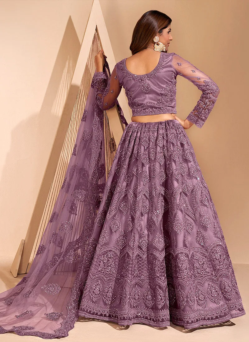 Lavender Traditional Embroidered Wedding Lehenga Choli