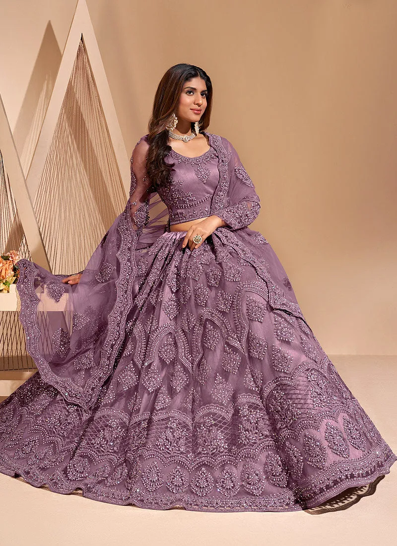 Lavender Traditional Embroidered Wedding Lehenga Choli