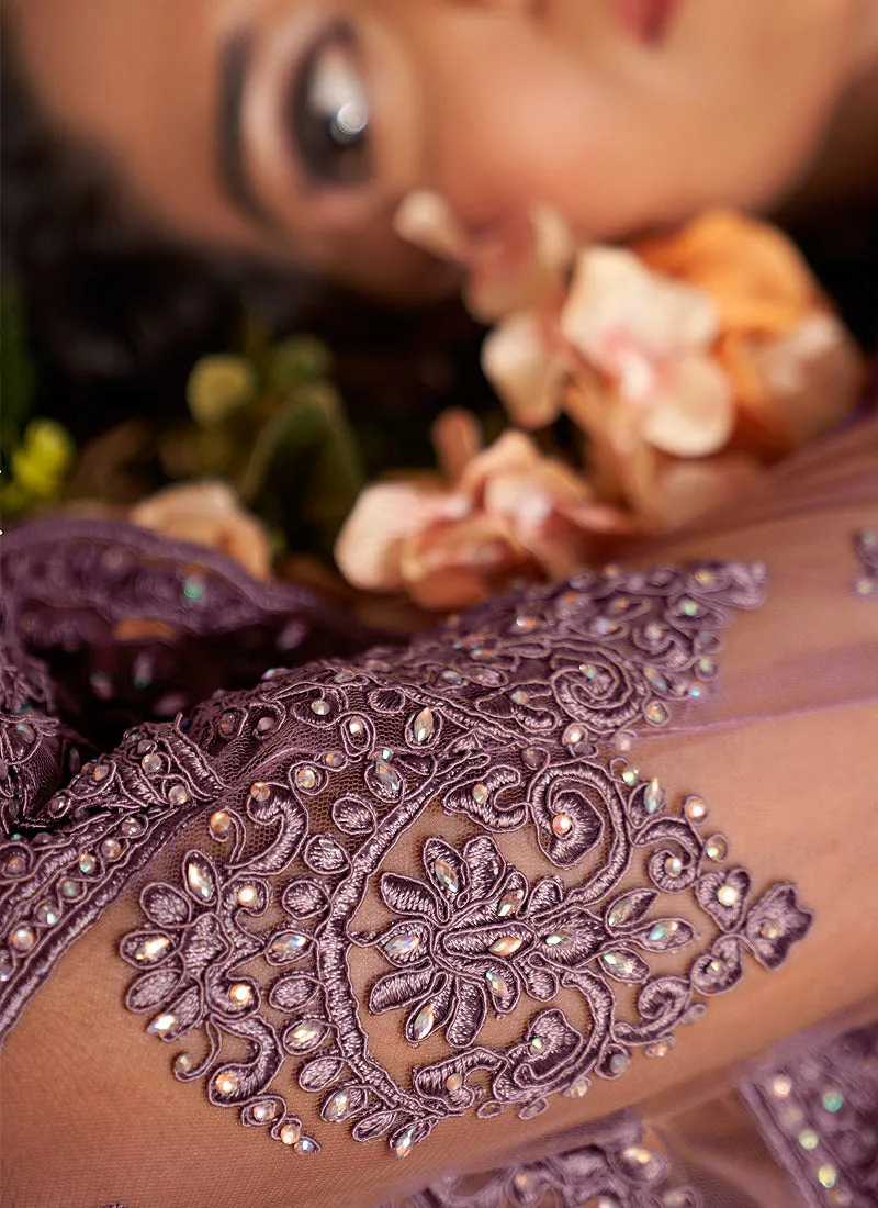 Lavender Traditional Embroidered Wedding Lehenga Choli