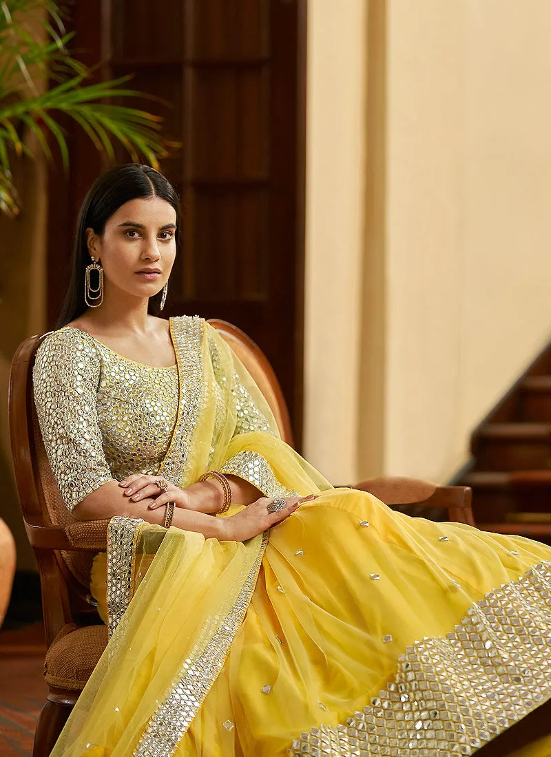 Lemon Yellow Mirror Embroidered Indian Wedding Lehenga
