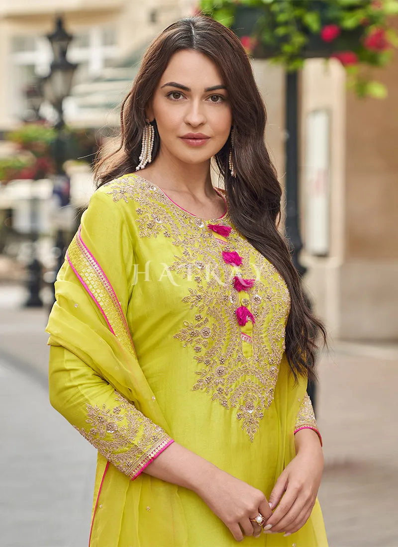 Lime Green Party Wear Gharara Suit