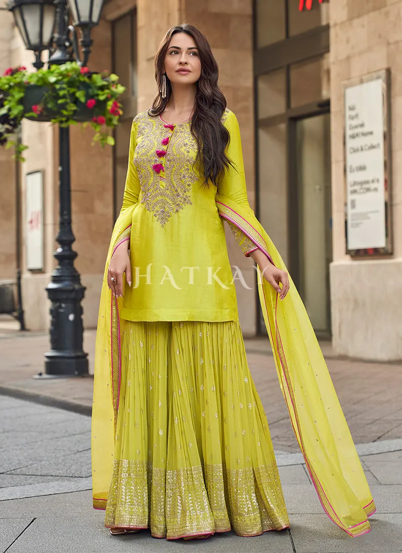 Lime Green Party Wear Gharara Suit