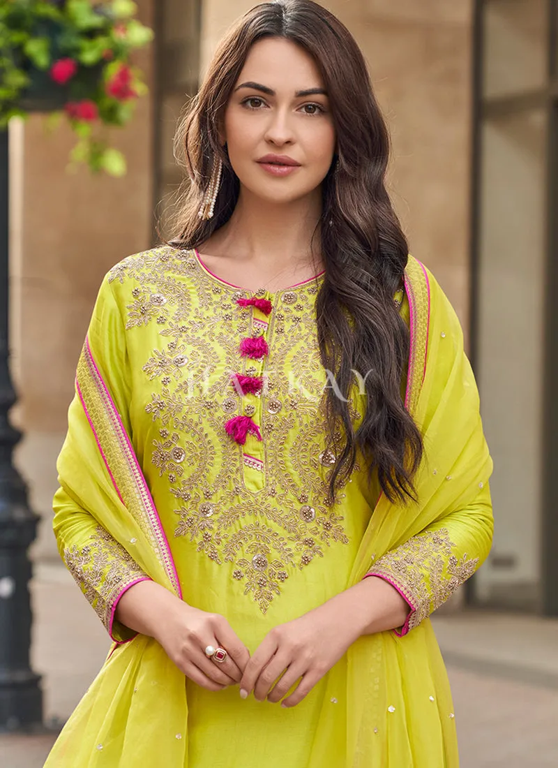Lime Green Party Wear Gharara Suit