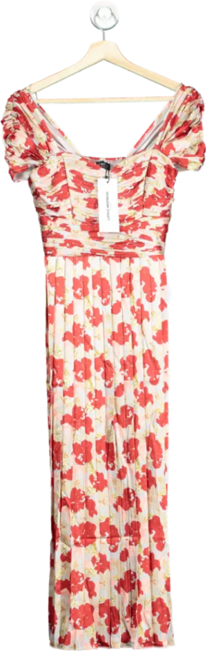 Little Mistress Red Jackson Floral Print Pleated Midaxi Dress UK 8