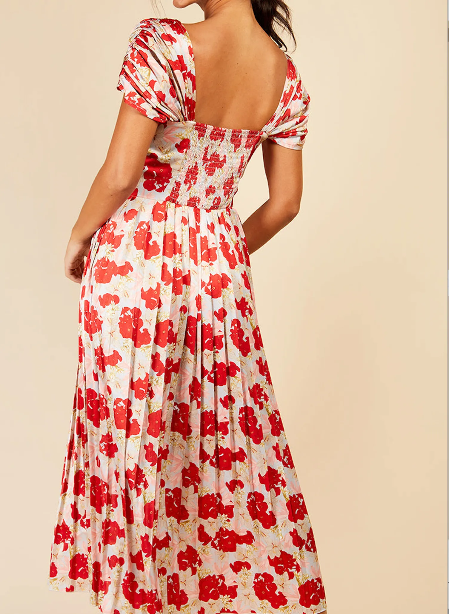 Little Mistress Red Jackson Floral Print Pleated Midaxi Dress UK 8