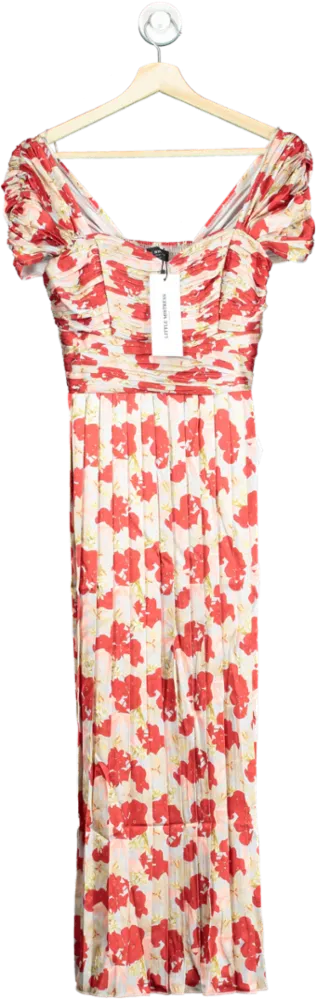 Little Mistress Red Jackson Floral Print Pleated Midaxi Dress UK 8