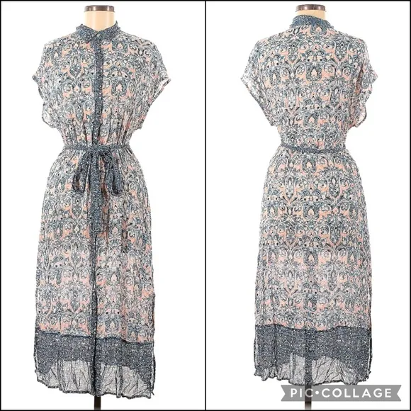 Lucky Brand Floral Print Button Down Midi Shirt Dress w/Pockets