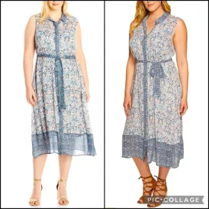 Lucky Brand Floral Print Button Down Midi Shirt Dress w/Pockets