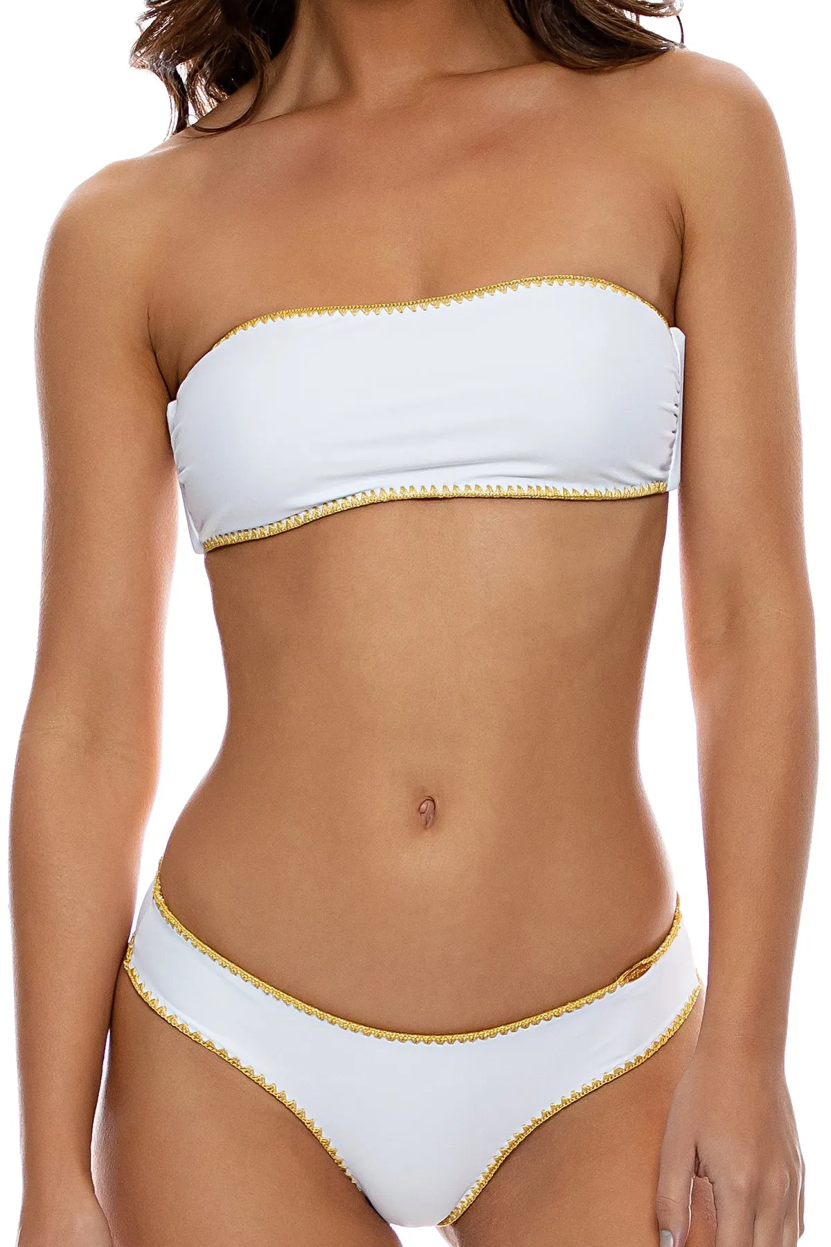 LULI CHIC - Free Form Bandeau & Seamless Wavy Ruched Back Bottom • White