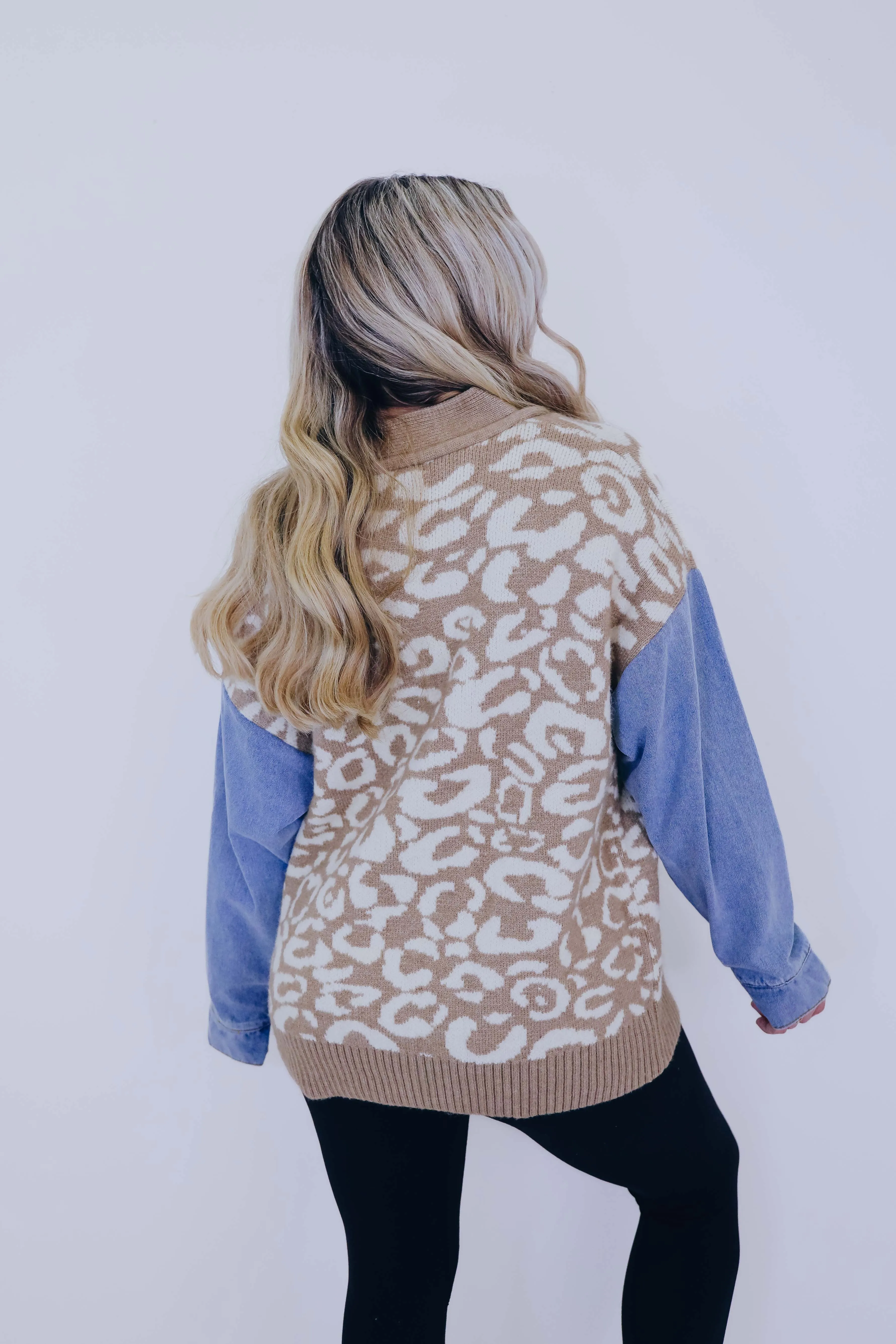 Luscious Leopard Denim Sleeve Cardigan