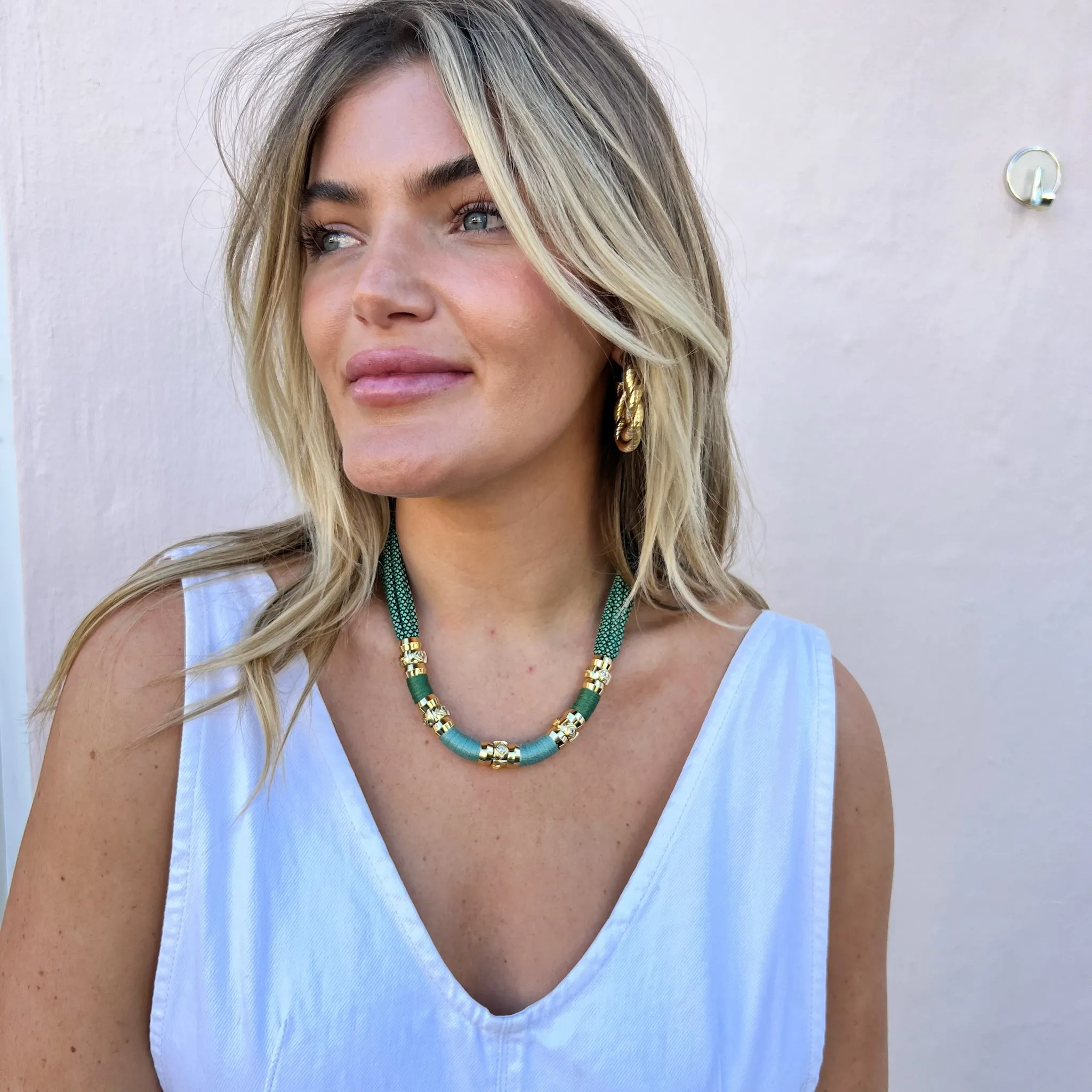 Luxe Colorblock Necklace- Eucalyptus