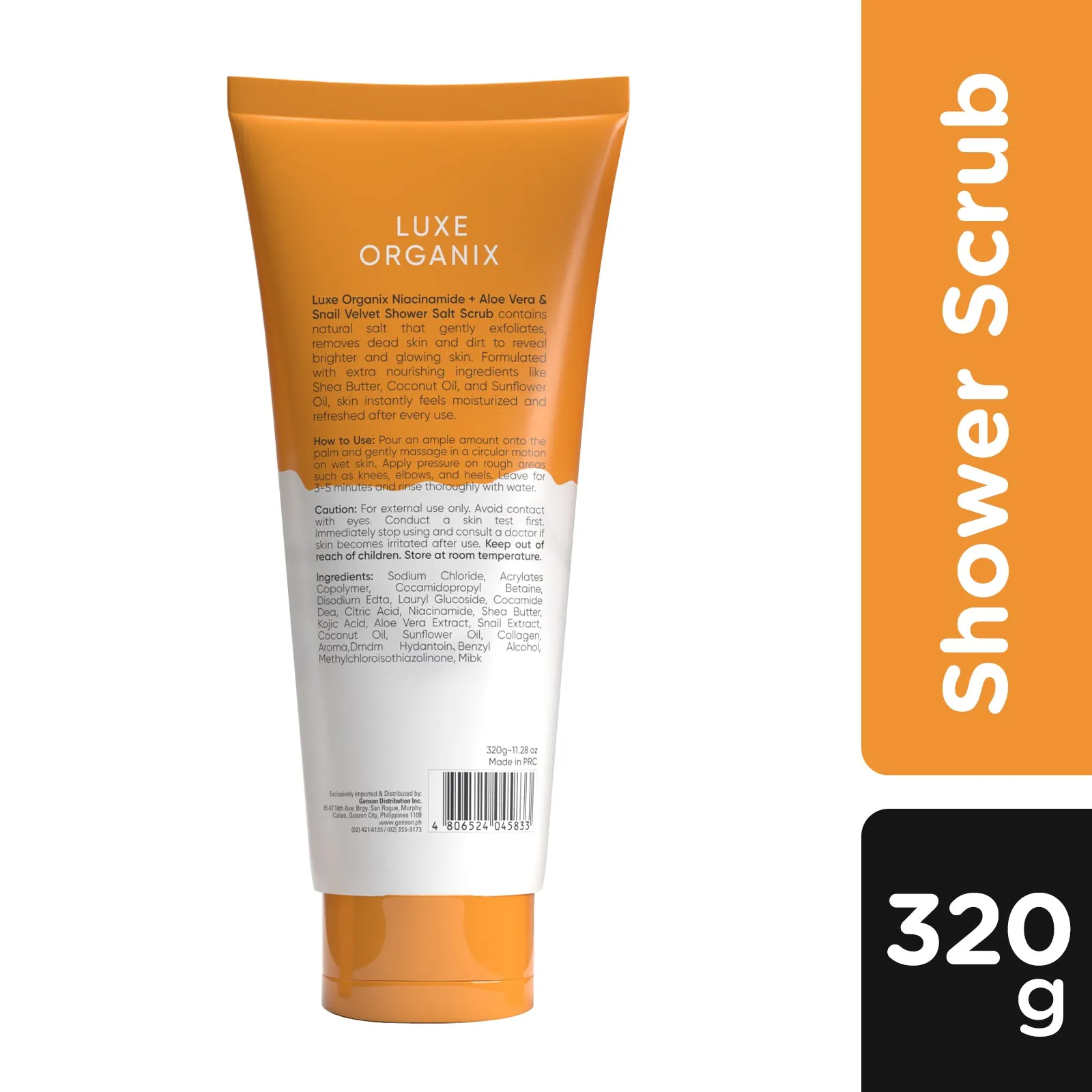Luxe Organix Niacinamide   Aloe Vera & Snail 2x Brightening & Moisture Velvet Shower Salt Scrub 320g