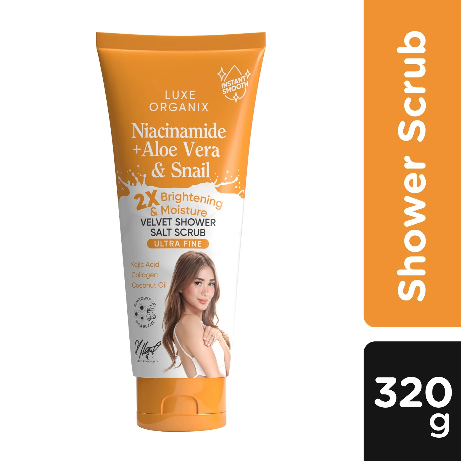 Luxe Organix Niacinamide   Aloe Vera & Snail 2x Brightening & Moisture Velvet Shower Salt Scrub 320g